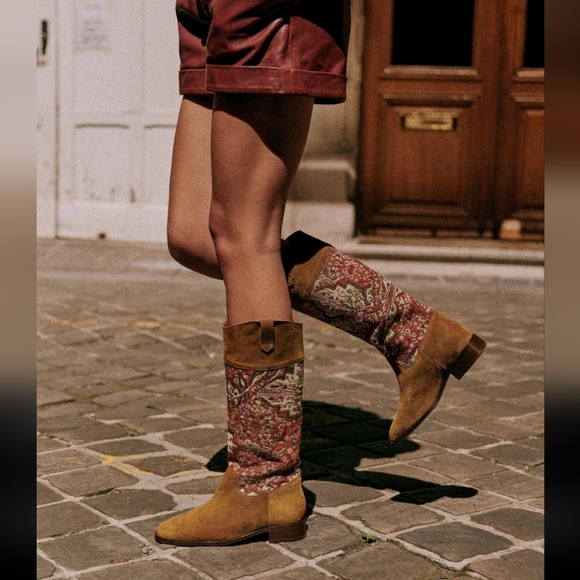 Sezane Gabrielle Tan and Red Low Boots - Picture 3 of 9